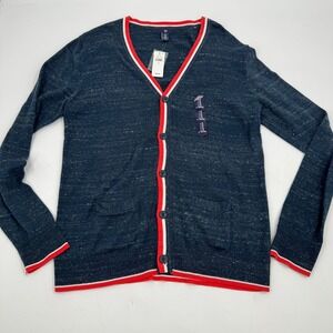 GAP Mens Cardigan Sweater M Blue Heathered V-Neck Long‎ Sleeve Button Up